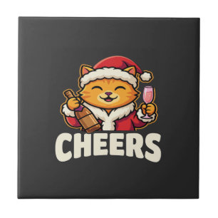 Kerstkat juicht over drankgebruik tijdens de feest tegeltje