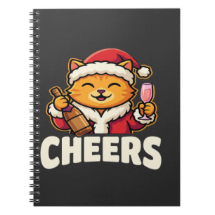 Kerstkat juicht vakantiedrinken toe notitieboek