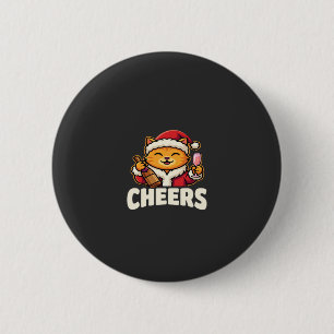 Kerstkat juicht vakantiedrinken toe ronde button 5,7 cm