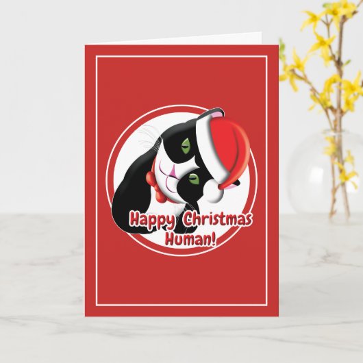 Kerstkat Kaart (Gele Bloem)