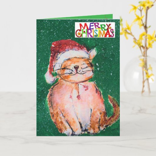 Kerstkat Kaart (Gele Bloem)
