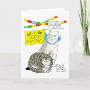 Kerstkat Kaart - Zalm