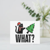 Kerstkat kantelt Kerstboom Grappig Feestdagenkaart (Staand voorkant)