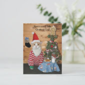 Kerstkat / Kat in PJ's Feestdagenkaart (Staand voorkant)