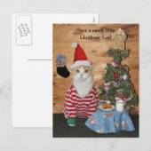 Kerstkat / Kat in PJ's Feestdagenkaart (Voorkant / Achterkant)