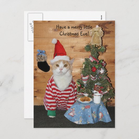 Kerstkat / Kat in PJ's Feestdagenkaart (Voorkant / Achterkant)