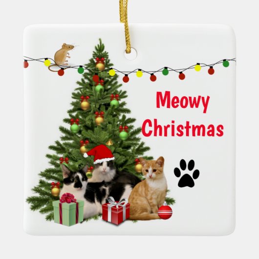 Kerstkat/kattenbroodfeestdag Keramisch Ornament (Voorkant)