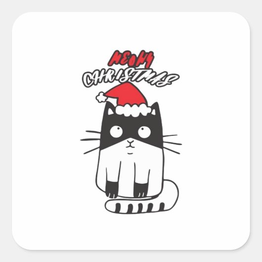 kerstkat, kawaii, schattig, anime, meowy kerst sq vierkante sticker (Voorkant)