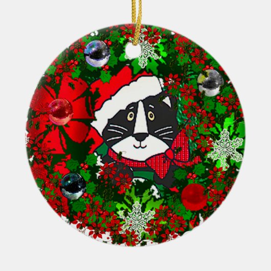 kerstkat keramisch ornament (Voorkant)