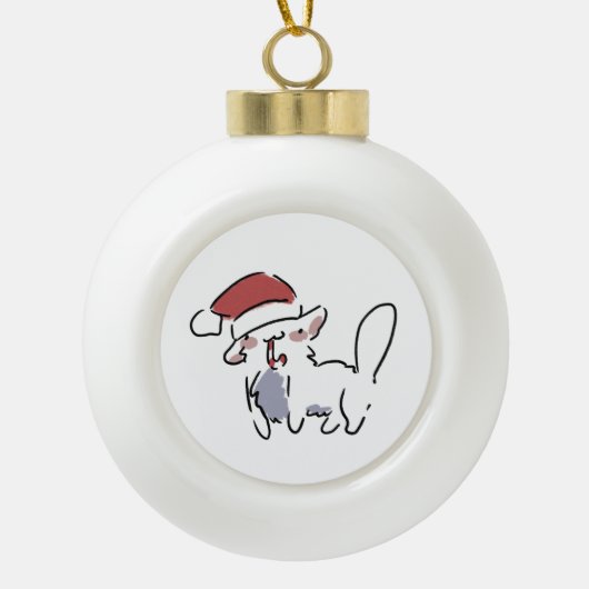 Kerstkat Keramische Bal Ornament (Voorkant)