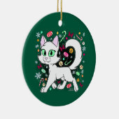 Kerstkat Keramische Versiering (Groen) Keramisch Ornament (Rechts)