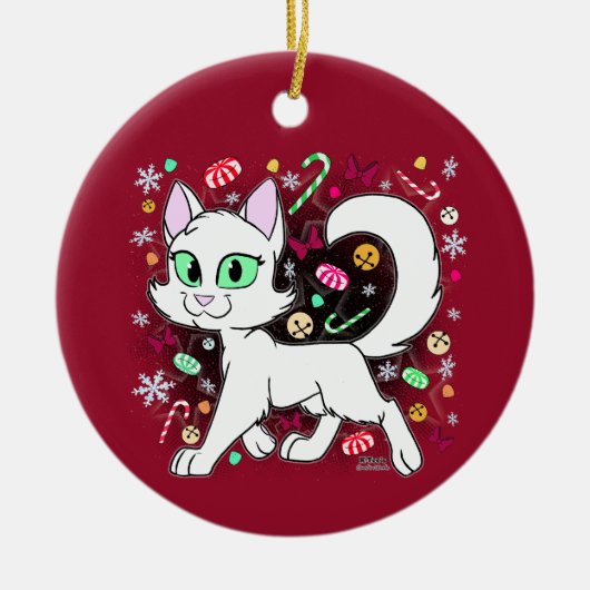 Kerstkat Keramische Versiering (Rood) Keramisch Ornament (Voorkant)