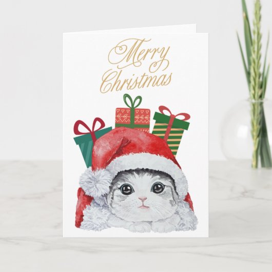 Kerstkat Kerstkaart met waterverf Feestdagen Kaart (Voorkant)