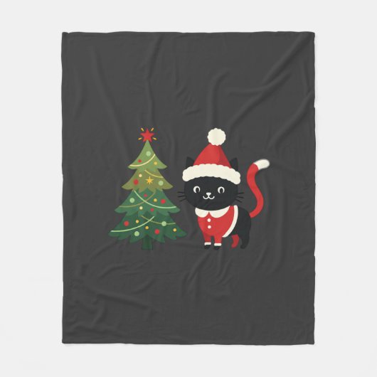 Kerstkat Kerstman Boom Vector Fleece Deken (Voorkant)