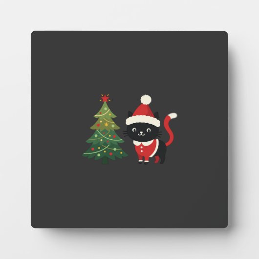Kerstkat Kerstman Boom Vector Fotoplaat (Voorkant)