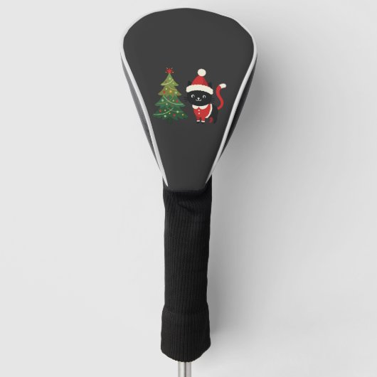 Kerstkat Kerstman Boom Vector Golfheadcover (Voorkant)