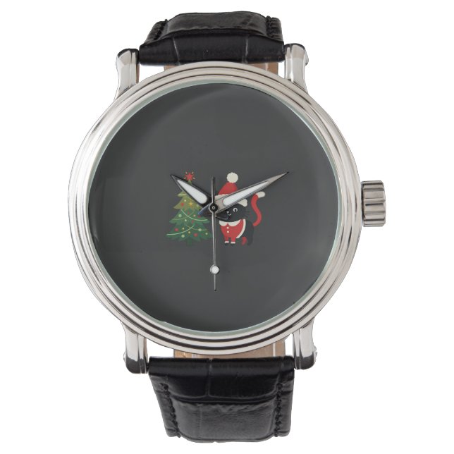 Kerstkat Kerstman Boom Vector Horloge (Voorkant)