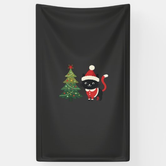 Kerstkat Kerstman Boom Vector Spandoek (Verticaal)