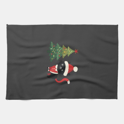 Kerstkat Kerstman Boom Vector Theedoek (Horizontaal)