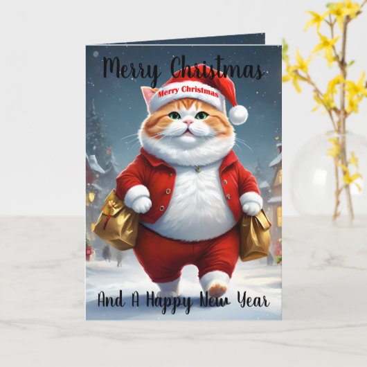 Kerstkat Kerstman, Kaart (Gele Bloem)