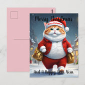 Kerstkat Kerstman, Kerstmis Briefkaart (Voorkant / Achterkant)