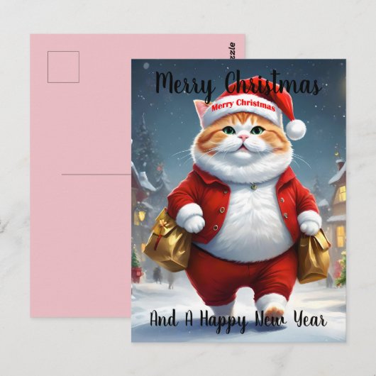 Kerstkat Kerstman, Kerstmis Briefkaart (Voorkant / Achterkant)