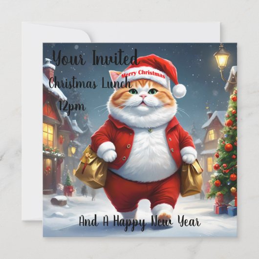 Kerstkat Kerstman, Kerstmis Kaart (Voorkant)