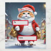 Kerstkat Kerstman, Kerstmis Wijn Etiket (Enkel label)