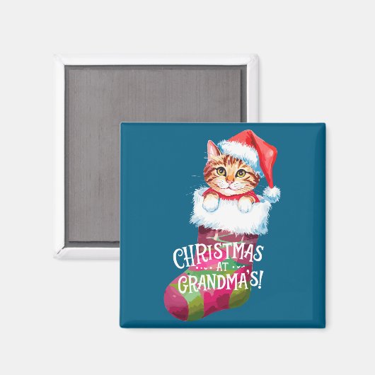 Kerstkat _ Kerstmis Bij Oma Kat _ Mooie Kat Magneet (Voorkant / Achterkant)
