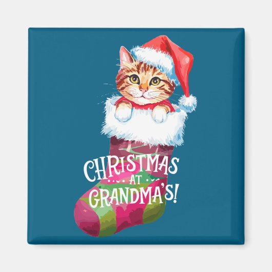 Kerstkat _ Kerstmis Bij Oma Kat _ Mooie Kat Magneet (Voorkant)
