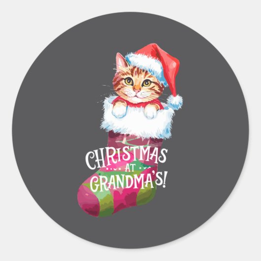Kerstkat _ Kerstmis bij oma kat _ Mooie kat Ronde Sticker (Voorkant)