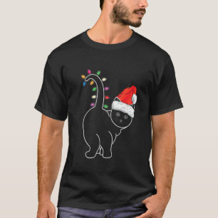 Kerstkat Kerstmis Kleur Led Licht Grappige Kerstka T-shirt