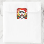 Kerstkat Kerststickers Festieve Cadeaus Vierkante Sticker (Tas)
