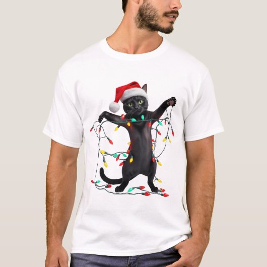 Kerstkat Kerstverlichting T-shirt (Voorkant)