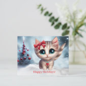 Kerstkat Kitten en Boom Kerstkaart Feestdagenkaart (Staand voorkant)
