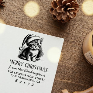 Kerstkat  Kitten Santa Hat Vakantie Zelfinktende Stempel
