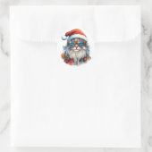 kerstkat Klassiek Ronde Sticker (Tas)