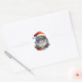 kerstkat Klassiek Ronde Sticker (Envelop)