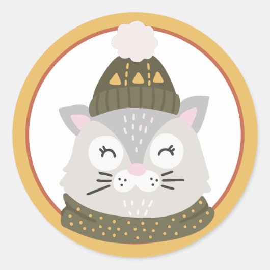 Kerstkat Klassieke Ronde Sticker (Voorkant)