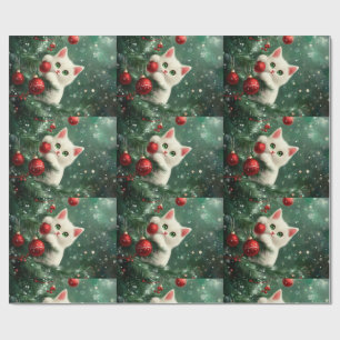 Kerstkat klimt in Kerstboom Cadeaupapier