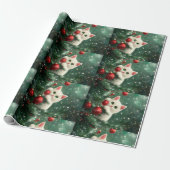 Kerstkat klimt in Kerstboom Cadeaupapier (Uitgerold)