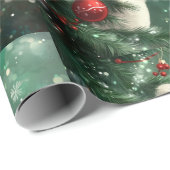 Kerstkat klimt in Kerstboom Cadeaupapier (Rol Hoek)