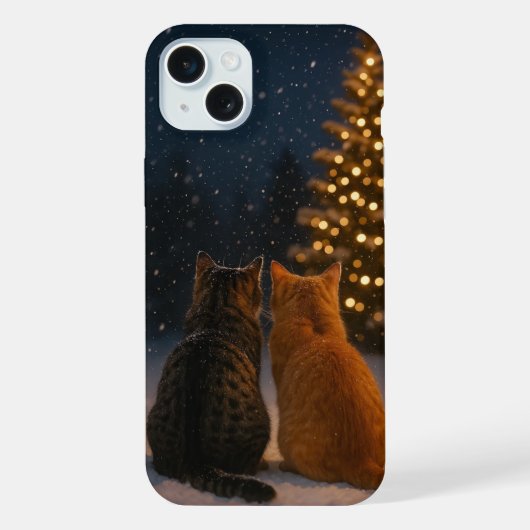 Kerstkat Koppel iPhone Hoesje 15 Plus Case (Achterkant)