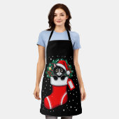 Kerstkat Kous Santa Hoed Denneappels Sneeuw Schort (Gedragen)