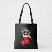 Kerstkat Kous Santa Hoed Denneappels Sneeuw Tote Bag (Voorkant)