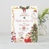 Kerstkat Laat ons feest Uitnodiging (Staand voorkant)