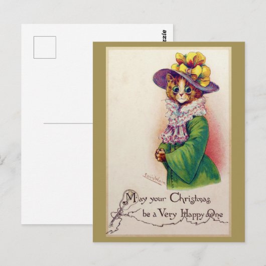 Kerstkat Lady, Louis Wain Briefkaart (Voorkant / Achterkant)