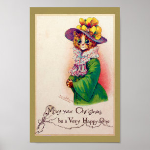 Kerstkat Lady, Louis Wain Poster