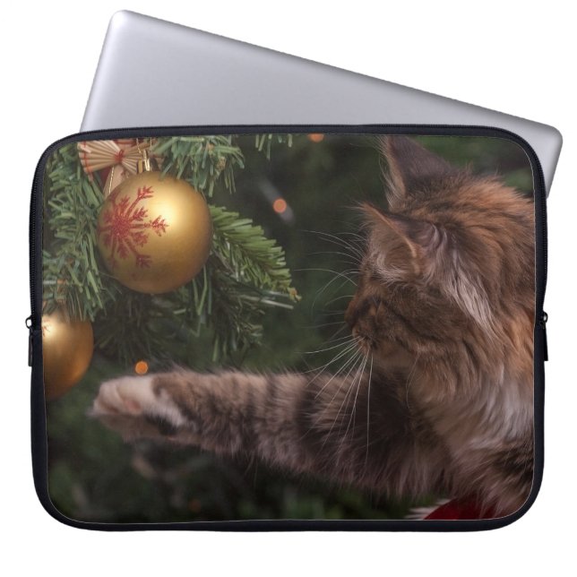 kerstkat laptop sleeve (Voorkant)