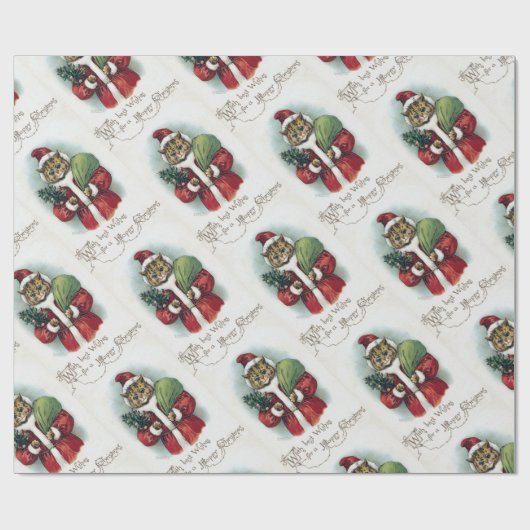 Kerstkat, Louis Wain Cadeaupapier (Vlak)